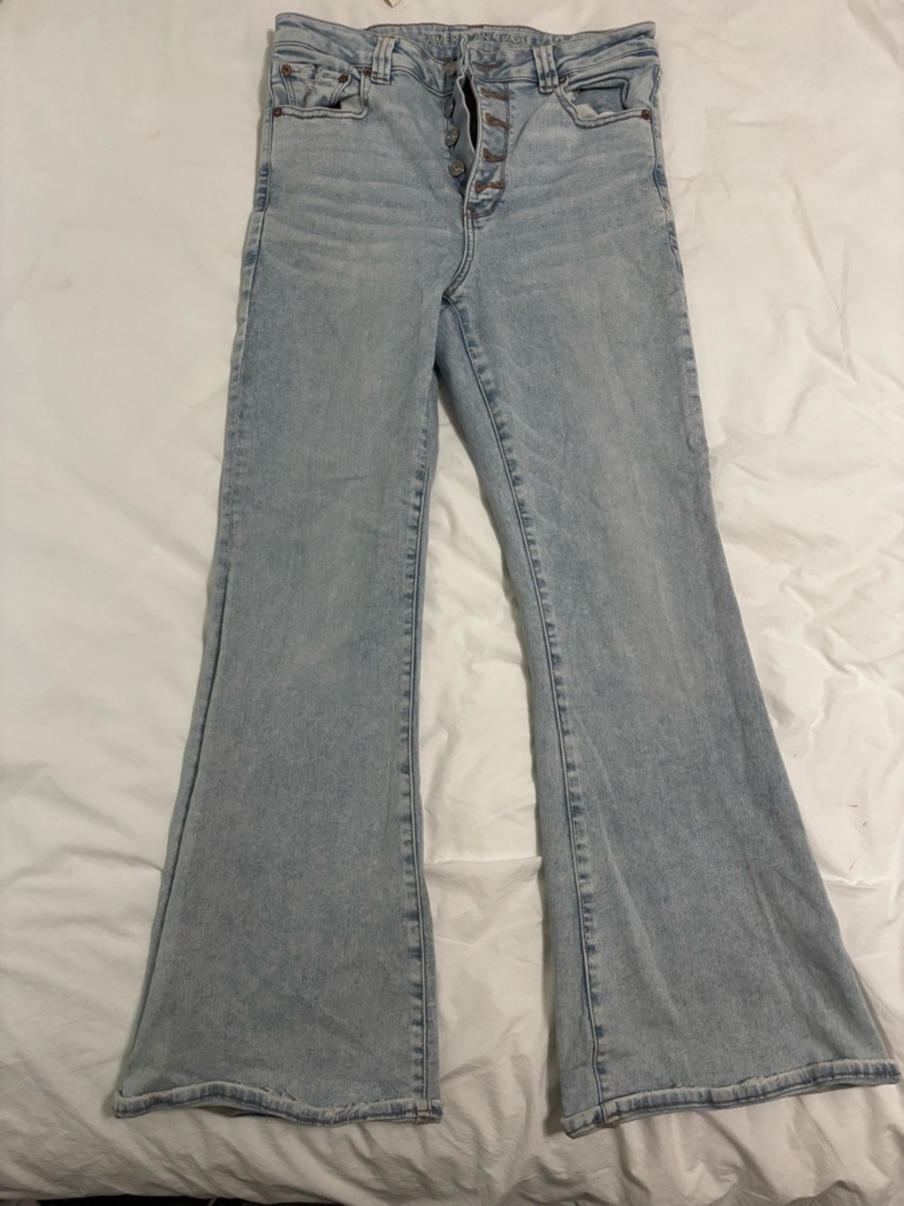 American Eagle Outfitters Super High Rise Light Blue Flare Jeans